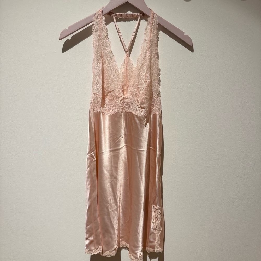 VICTORIA’S SECRET | NWT Satin Slip Dress with Lace Chemise - Blush Pink S